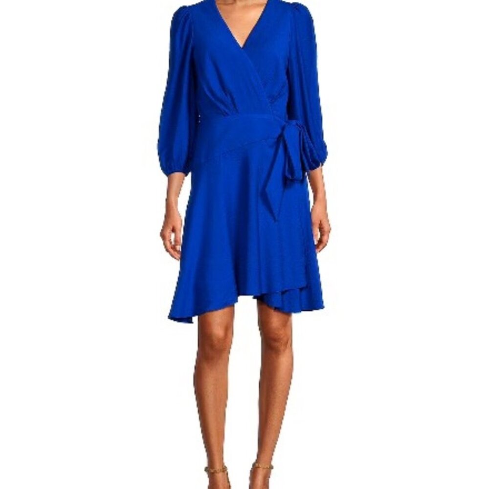 NWT Anne Klein Lapis Blue V-neck Wrap Dress 3/4 Sleeve Size 18